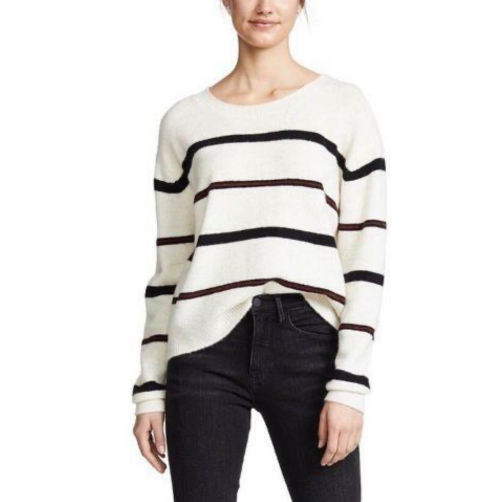 FRAME DENIM WOMENS ALPACA WOOL SLOUCHY SWEATER STRIPED SMALL RED BLACK